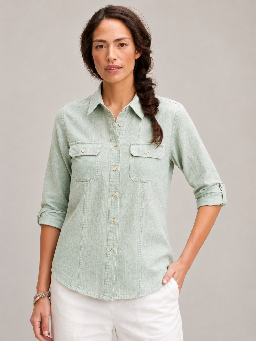 BANANA REPUBLIC | Linen Cotton Mint Green Casual Button-Down Shirt